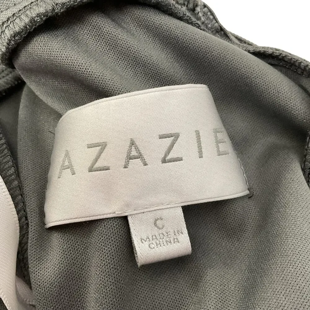 Azazie Steel Grey V-Neck Pleated Bridesmaid Dress Size C / Size 6-8 - Picture 5 of 6